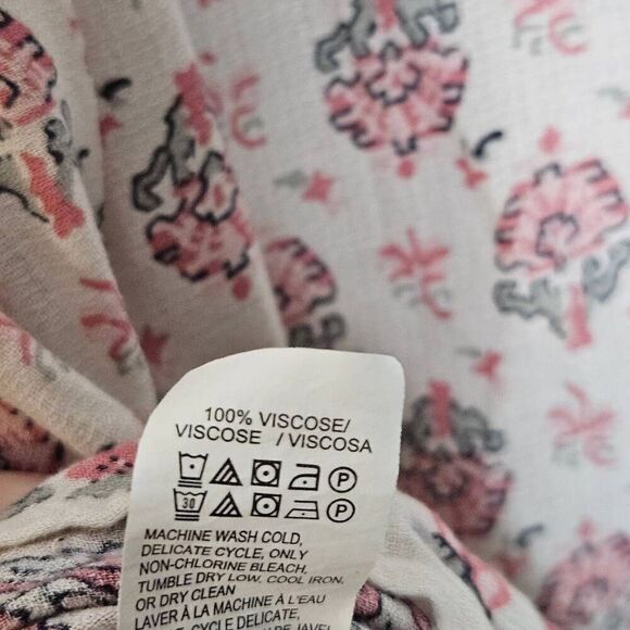 Lucky Brand White Floral Long Sleeve Blouse Tie Neck Boho Medium - Picture 4 of 4